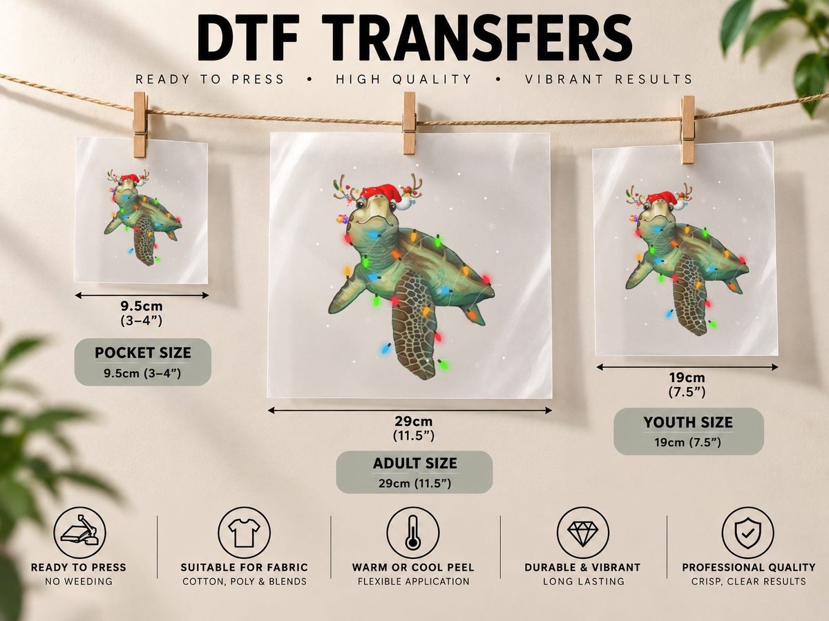 Sea Turtle Christmas Lights Funny Santa Hat Merry Christmas DTF Transfer Iron On
