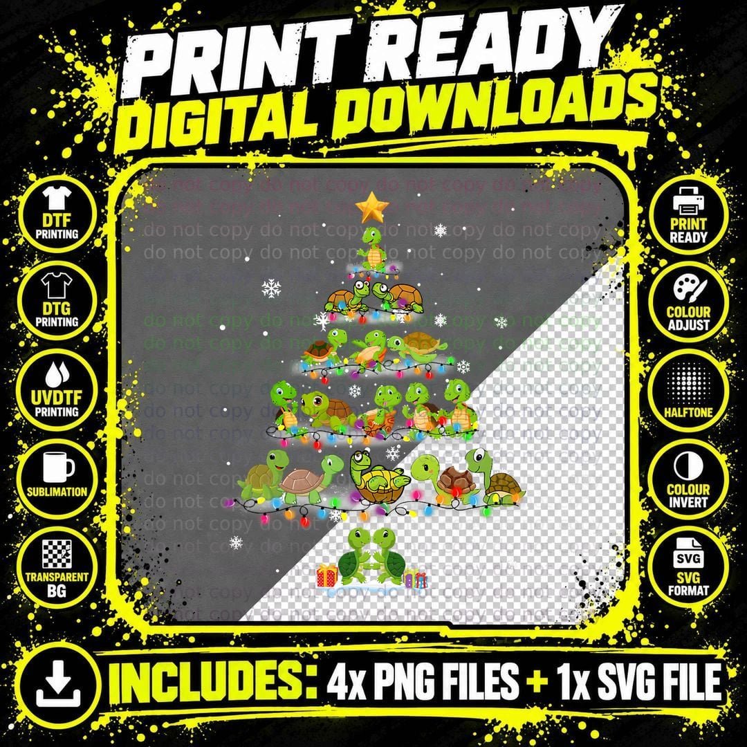 Sea Turtle Christmas Tree Funny Turtle Lover Xmas Png SVG Digital Bundle