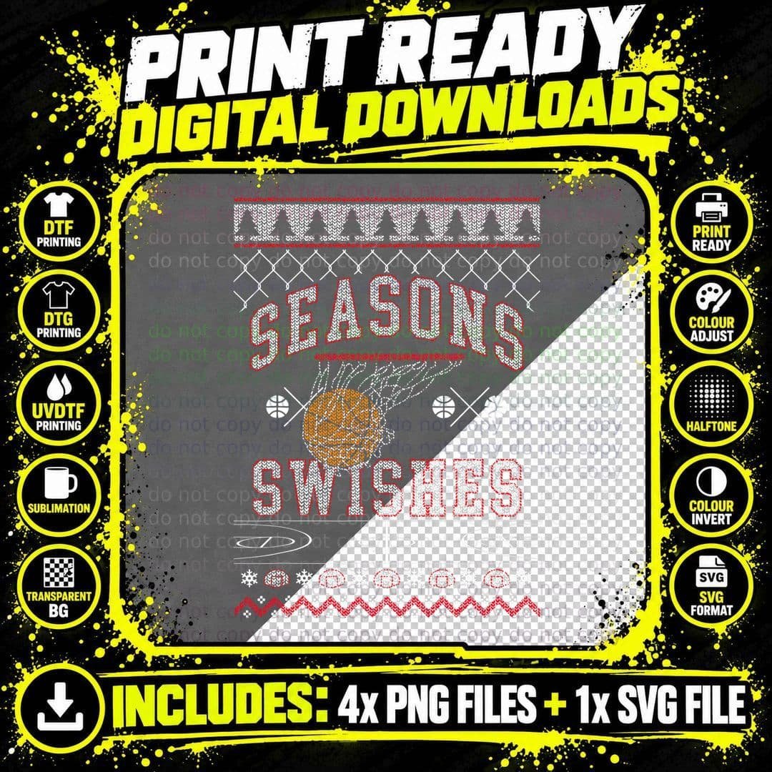 Seasons Swishes Ugly Christmas Sweater, Basketball Png SVG Digital Bundle