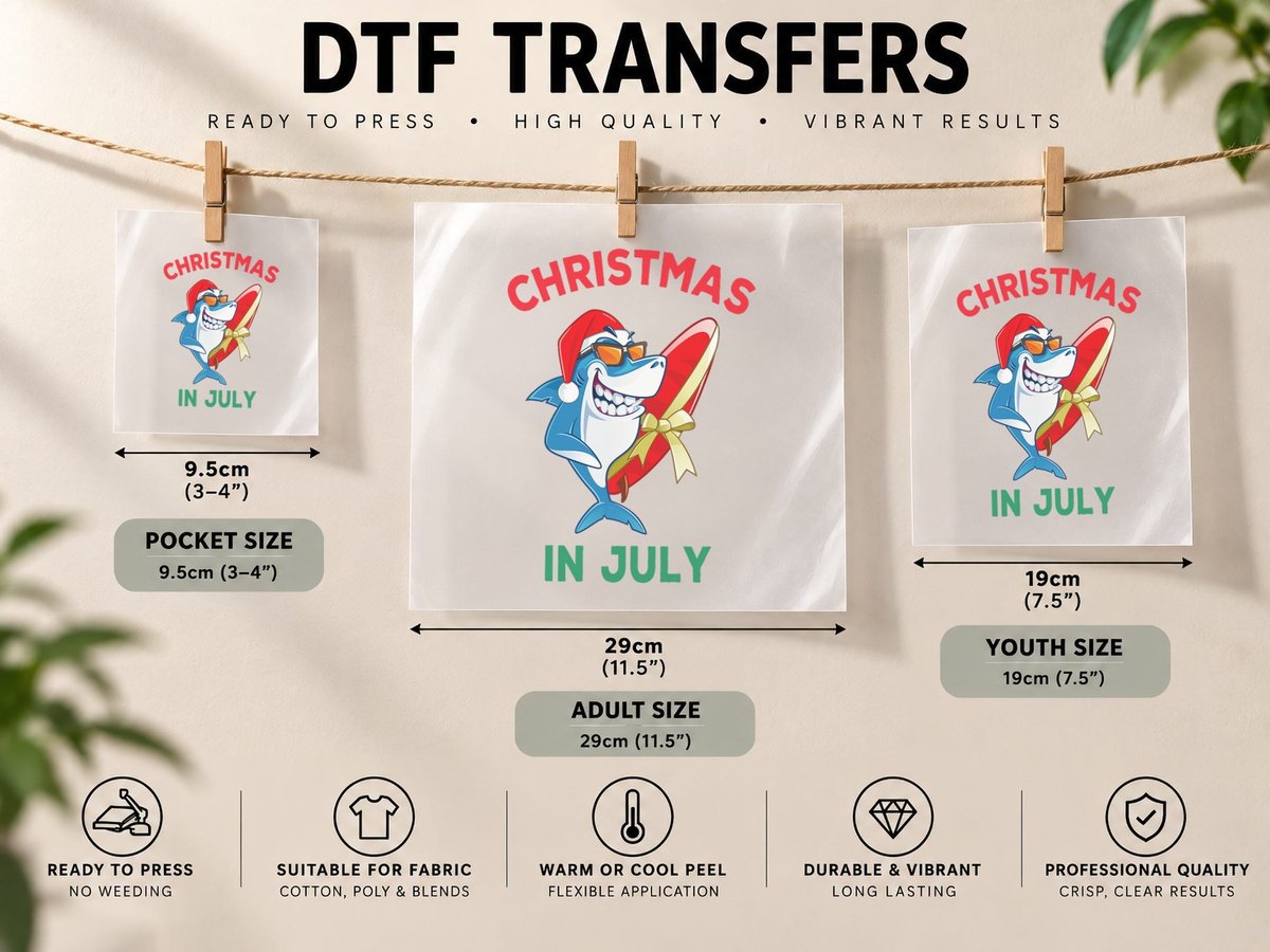 Shark Christmas in July Summer Vacation Beach Men Women DTF Transfer Iron On