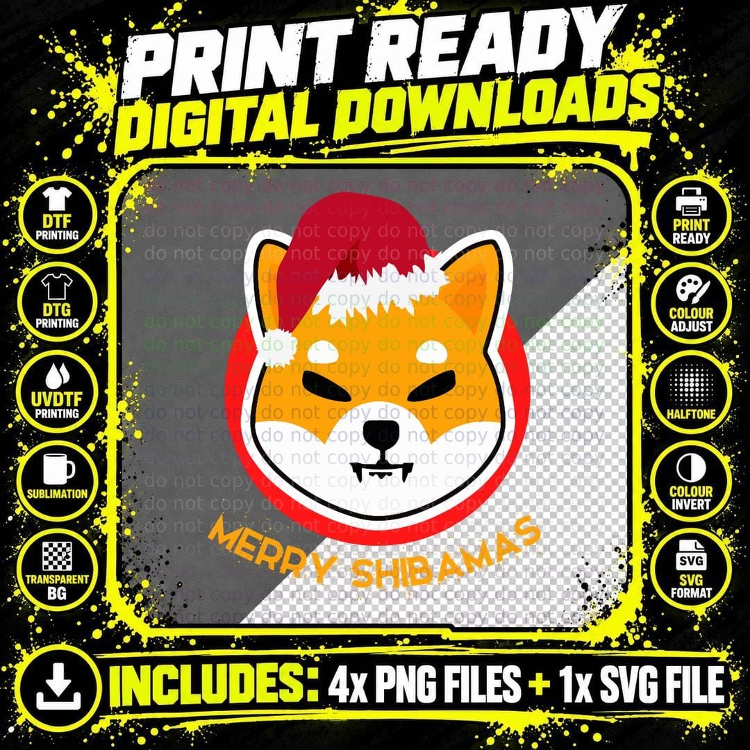 Shiba Inu Coin Crypto Token Christmas Xmas Shib Logo Png SVG Digital Bundle