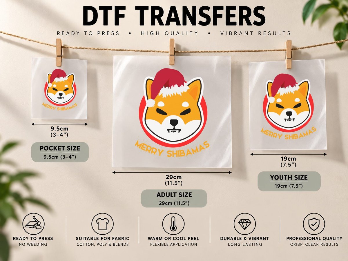 Shiba Inu Coin Crypto Token Christmas Xmas Shib Logo DTF Transfer Iron On