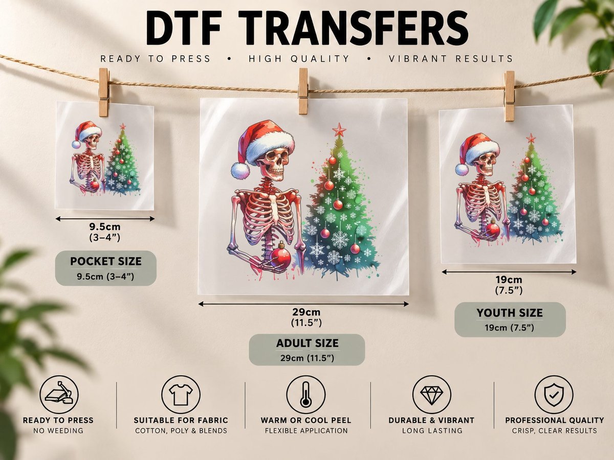 Skeleton with Christmas Tree Clipart, Vintage Retro, Funny DTF Transfer Iron On