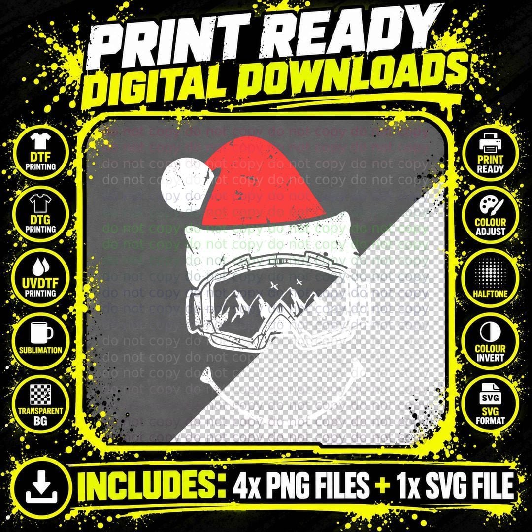 Skiing Santa Hat - Christmas Skiing Skier T-Shirt Png SVG Digital Bundle