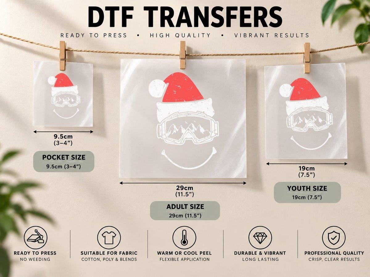 Skiing Santa Hat - Christmas Skiing Skier DTF Transfer Iron On