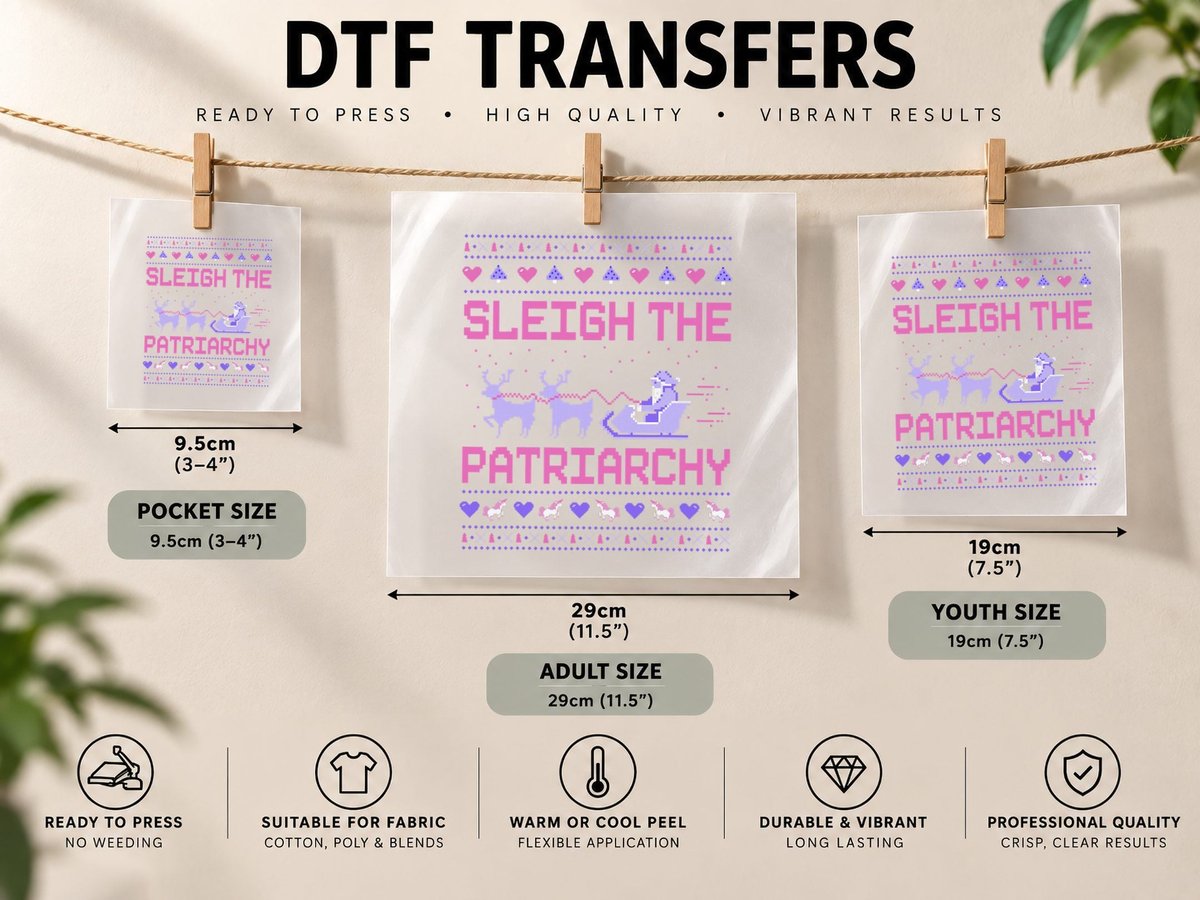 Sleigh the Patriarchy Feminist Feminism Meme Ugly Christmas DTF Transfer Iron On