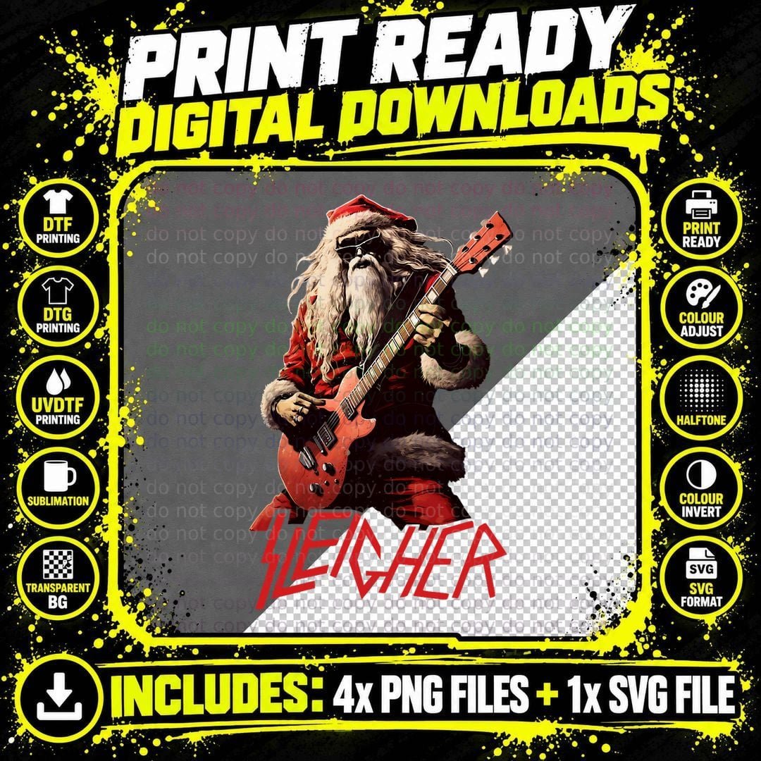 Sleigher Funny Christmas Heavy Metal Music T-Shirt Png SVG Digital Bundle