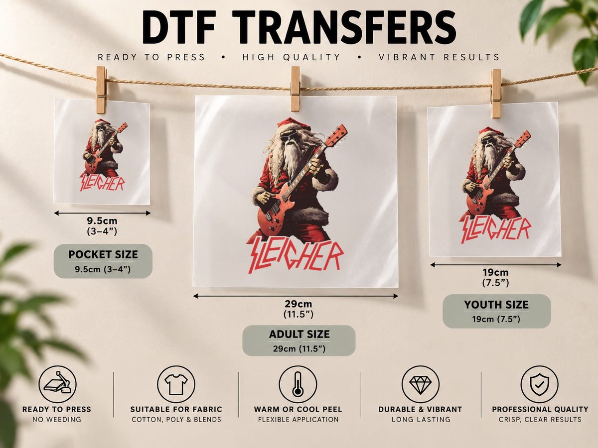 Sleigher Funny Christmas Heavy Metal Music DTF Transfer Iron On