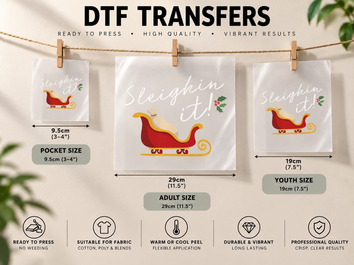 Sleighin It Funny Christmas Pun Sleighing Santa Sleigh Xmas DTF Transfer Iron On