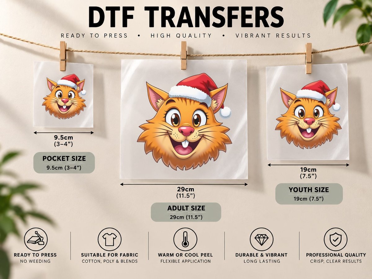 Smiling Santa Cat Face Christmas Kids Cat Lovers DTF Transfer Iron On