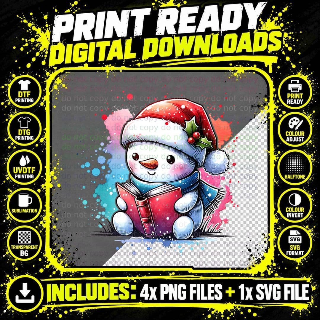 Snowman Reading a Book Clipart, Vintage Retro, Funny Png SVG Digital Bundle