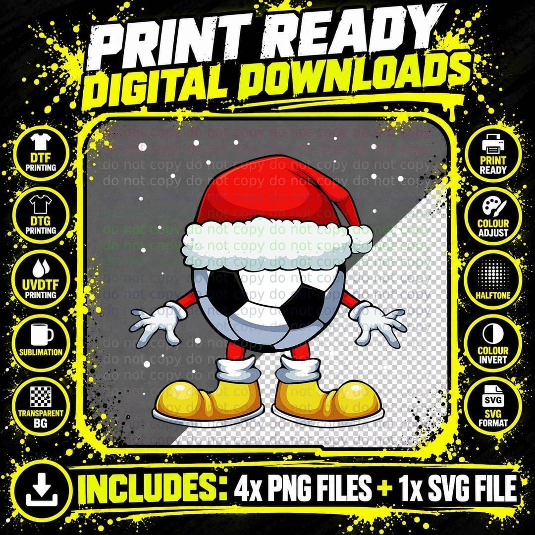 Soccer Ball Santa Hat Christmas Pajama Cool Sport X-Mas Png SVG Digital Bundle