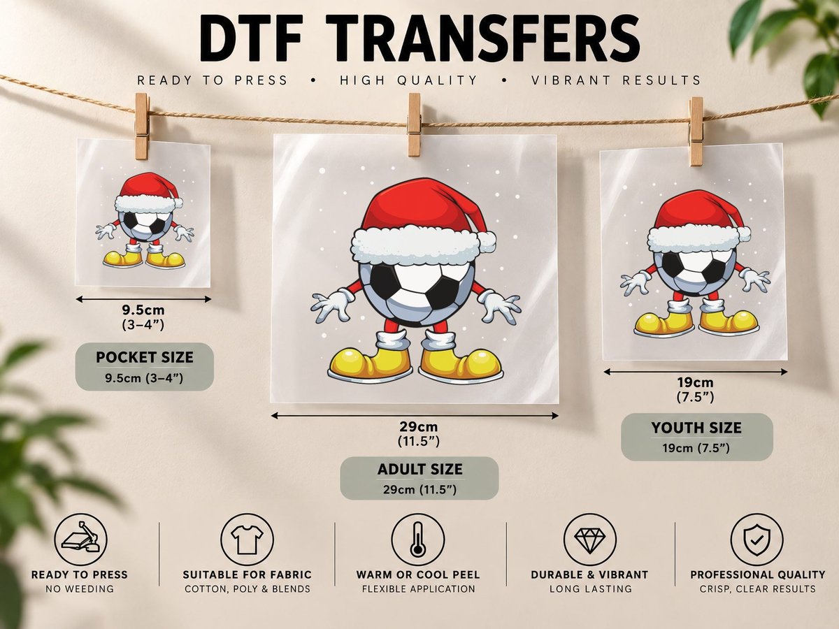 Soccer Ball Santa Hat Christmas Pajama Cool Sport X-Mas DTF Transfer Iron On