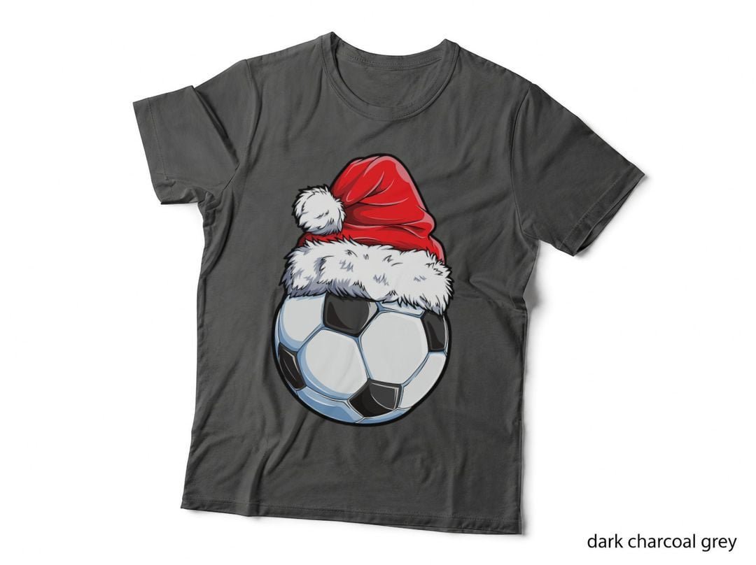 Soccer Christmas Ball Santa Hat Funny Sport Xmas Boys Men T-Shirt