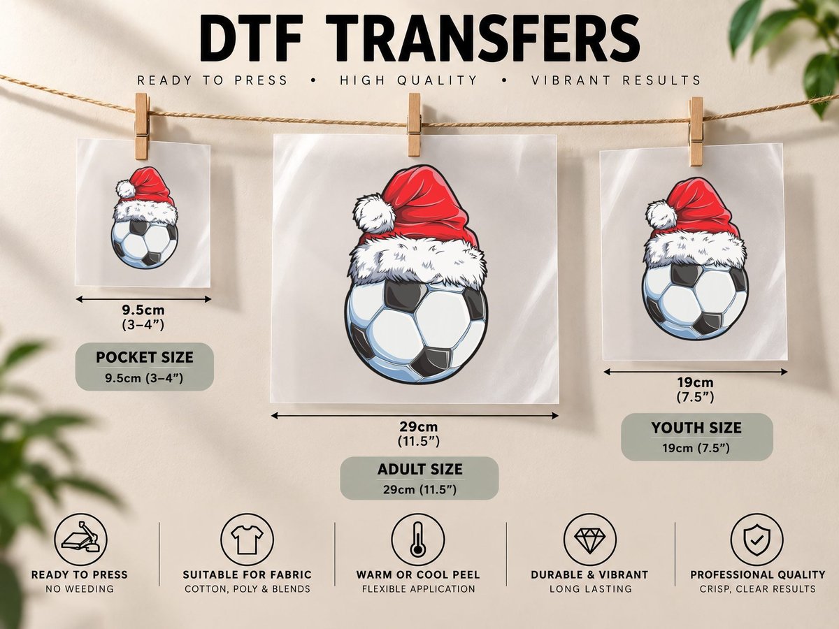 Soccer Christmas Ball Santa Hat Funny Sport Xmas Boys Men DTF Transfer Iron On