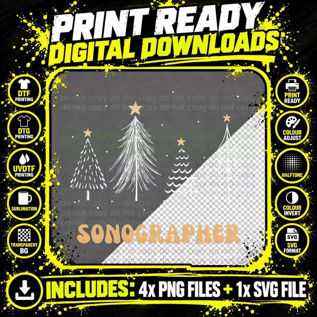 Sonographer Christmas Retro Groovy Xmas Holidays T-Shirt Png SVG Digital Bundle