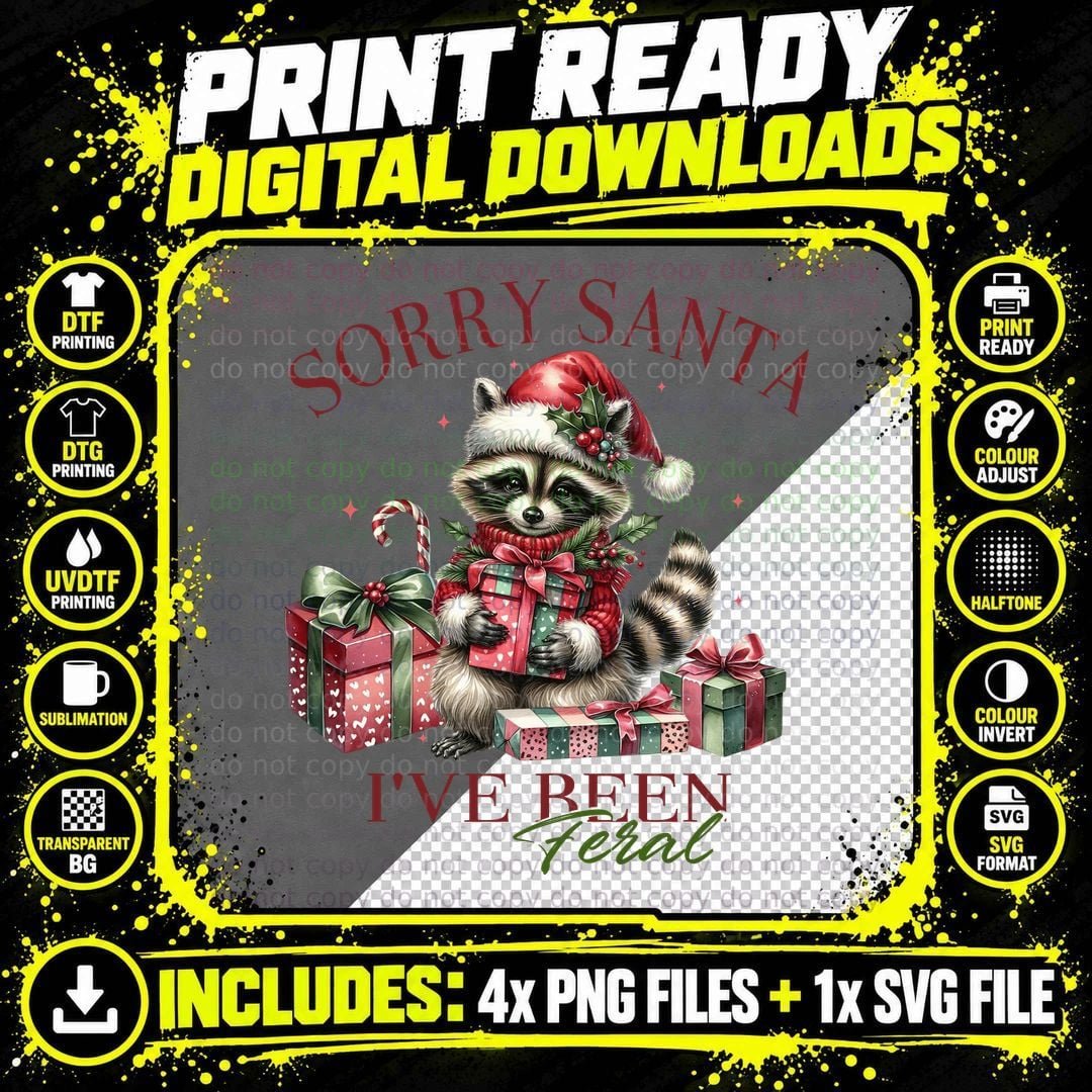 Sorry Santa I've Been Feral Shirt, Raccoon Trash Panda Png SVG Digital Bundle