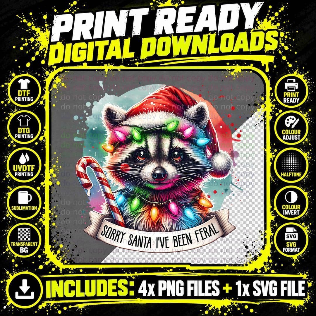 Sorry Santa I've Been Feral, Vintage Retro, Funny Png SVG Digital Bundle