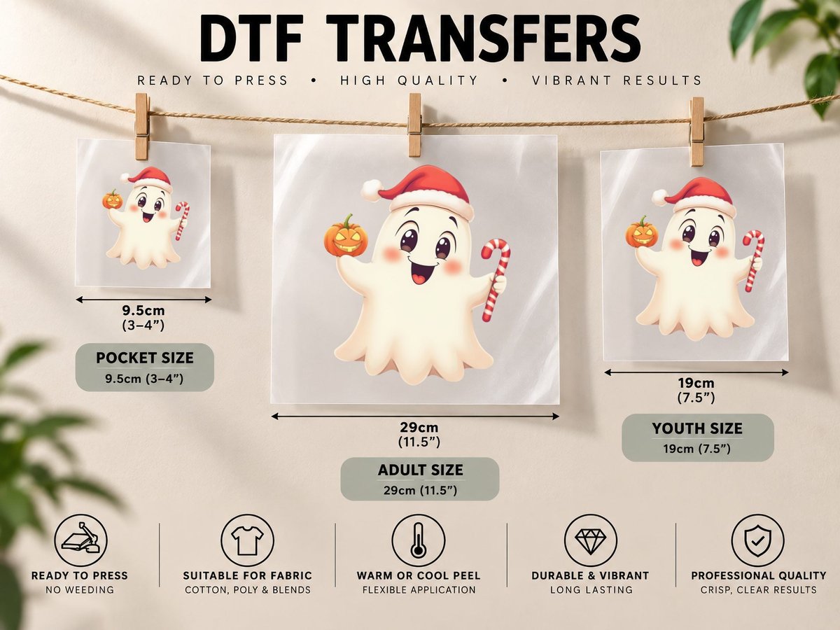 Spooky Christmas Ghost, Holiday Halloween 5 DTF Transfer Iron On