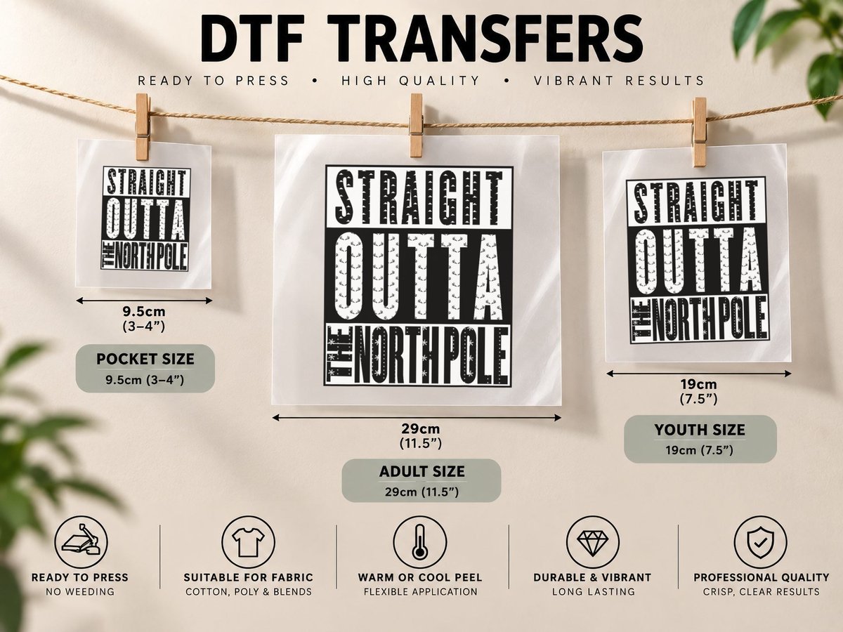 Straight Outta the North Pole, Ugly Christmas Work Day DTF Transfer Iron On