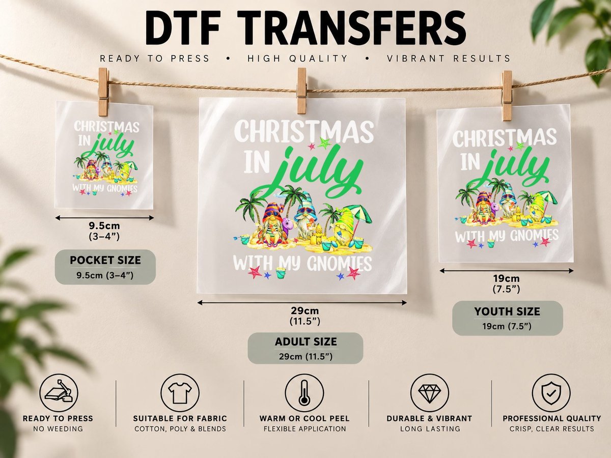 Summer Vacation Gnomes Christmas in July with My Gnomies DTF Transfer Iron On