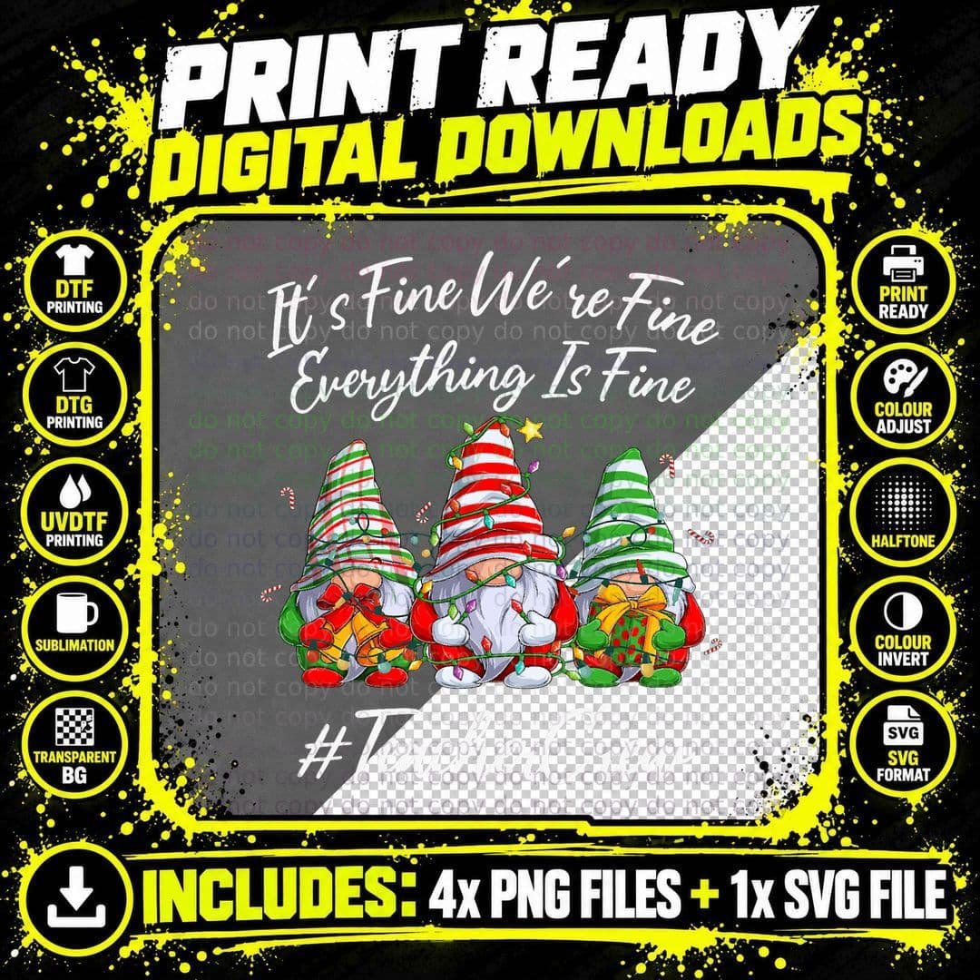Teacher Crew Funny Everything Is Fine Christmas Gnomie Png SVG Digital Bundle