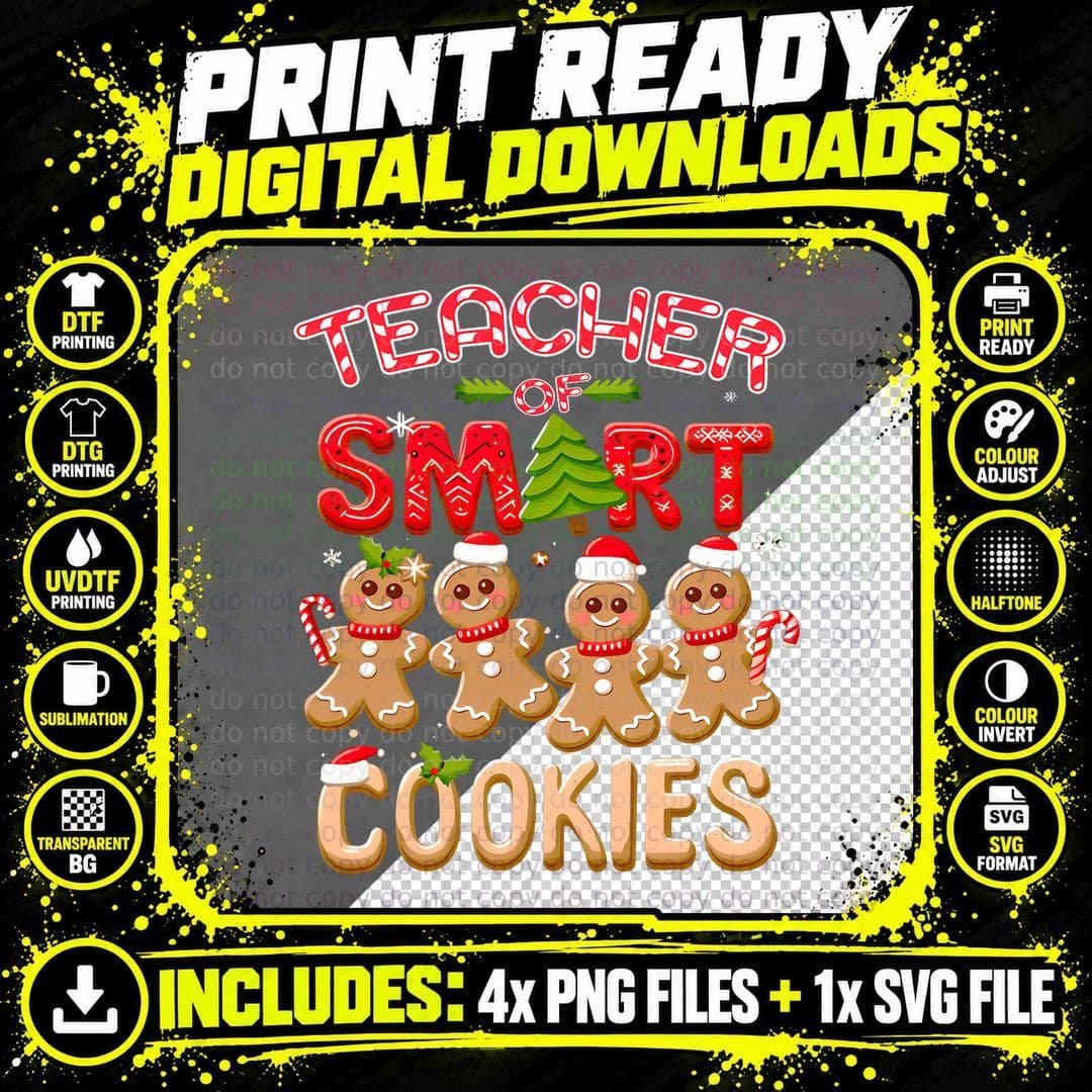 Teacher of Cookies Smart Gingerbread Christmas Teaching Png SVG Digital Bundle