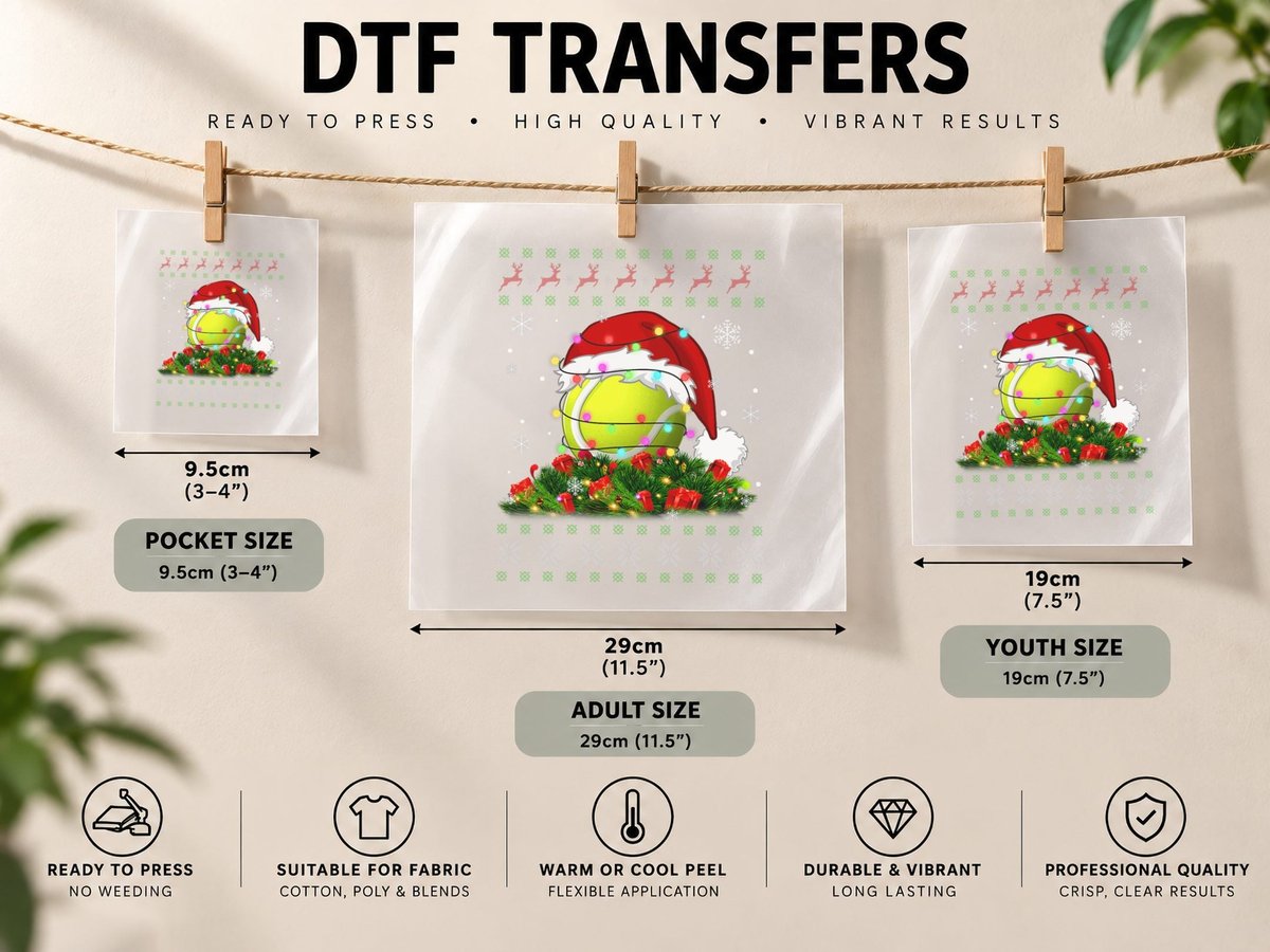Tennis Ugly Christmas Pajama Lights Sport Lover DTF Transfer Iron On