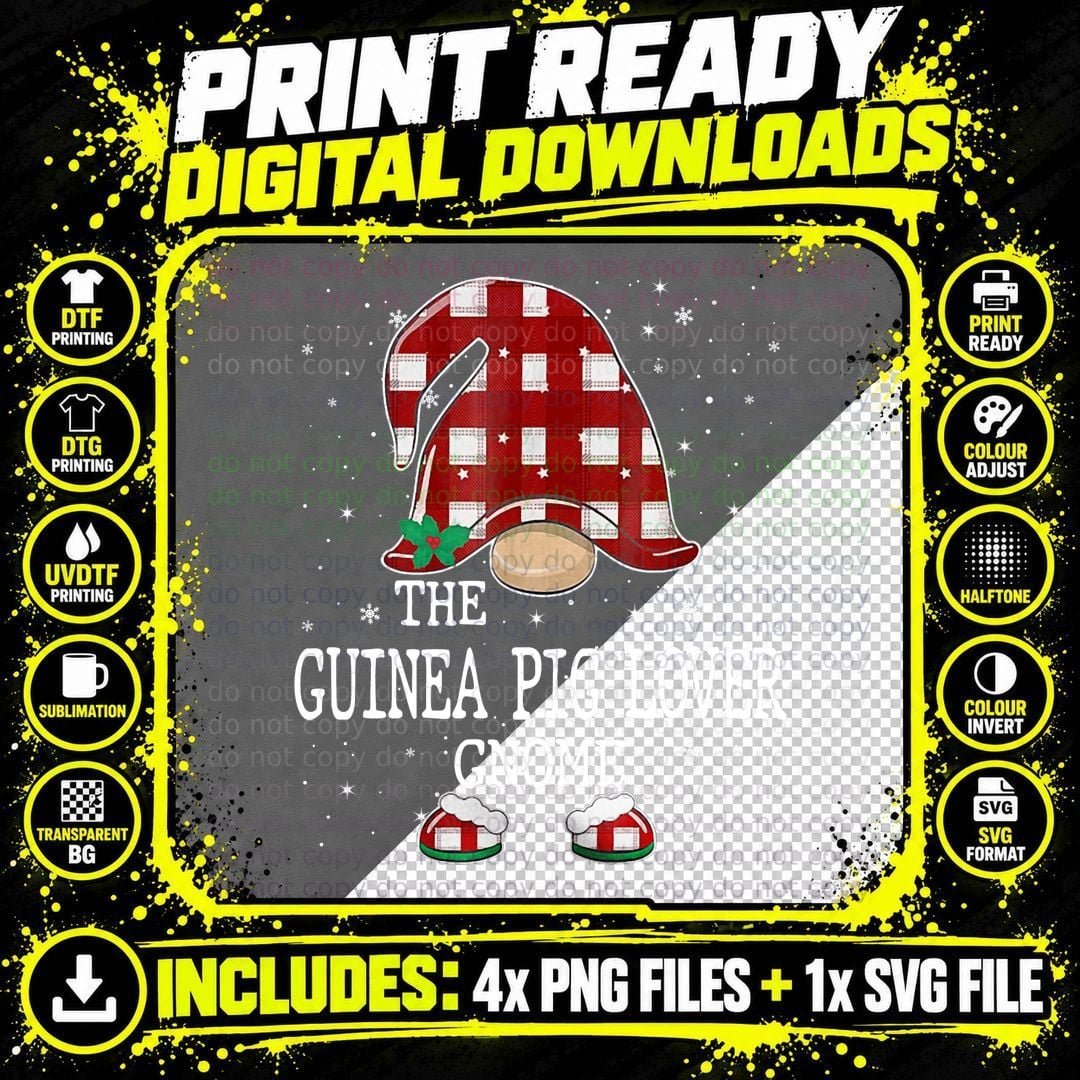 The Guinea Pig Lover Gnome Cute Red Buffalo Plaid Png SVG Digital Bundle