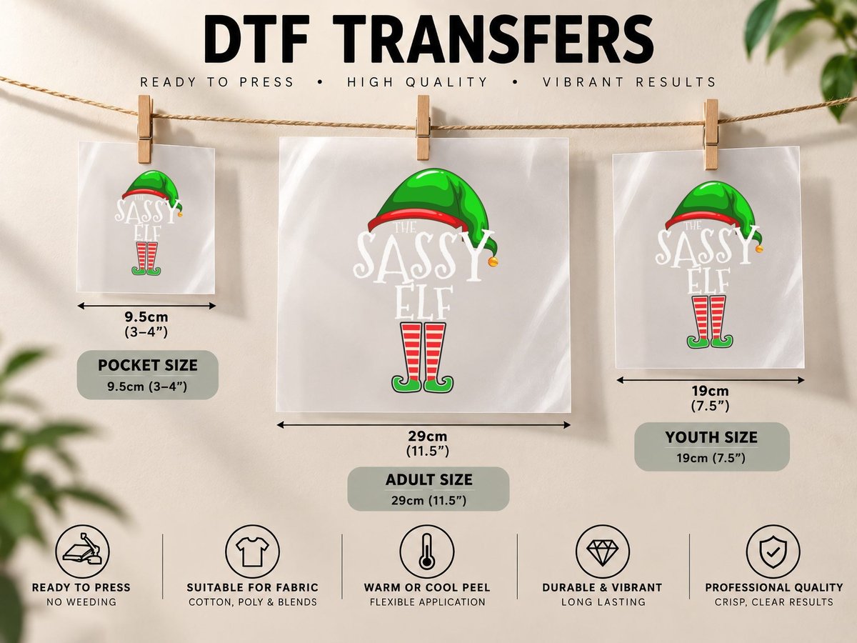 The Sassy Elf Family Matching Group Christmas Gift Funny DTF Transfer Iron On
