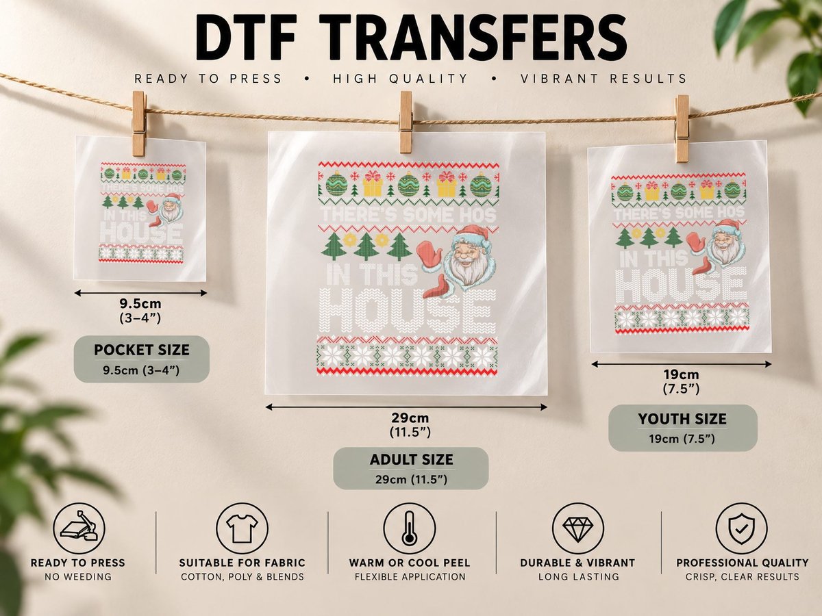 There's Some Hos in This House Funny Christmas Santa Claus DTF Transfer Iron On