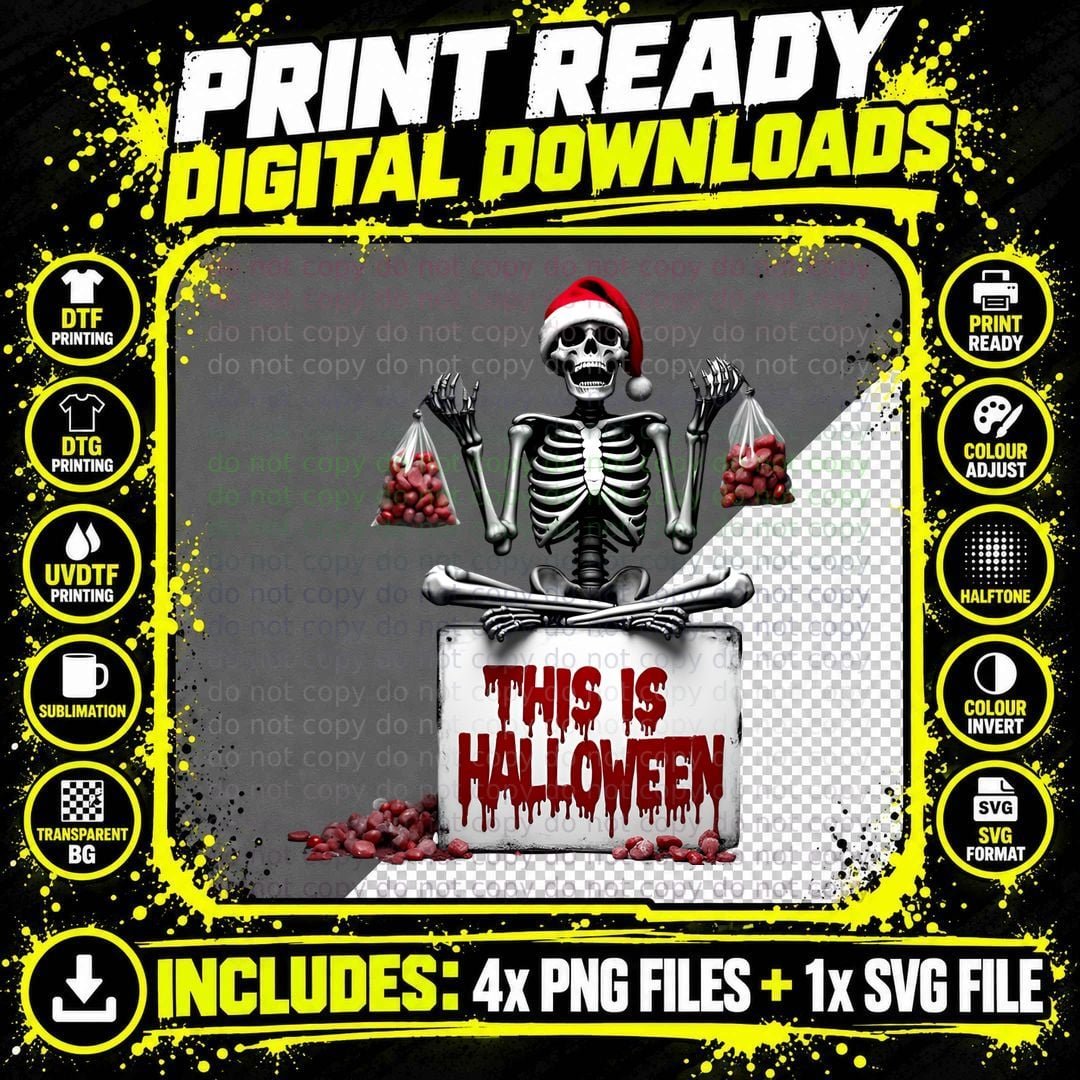 This Is Halloween Spooky Skeleton Santa Hat T-Shirt Png SVG Digital Bundle