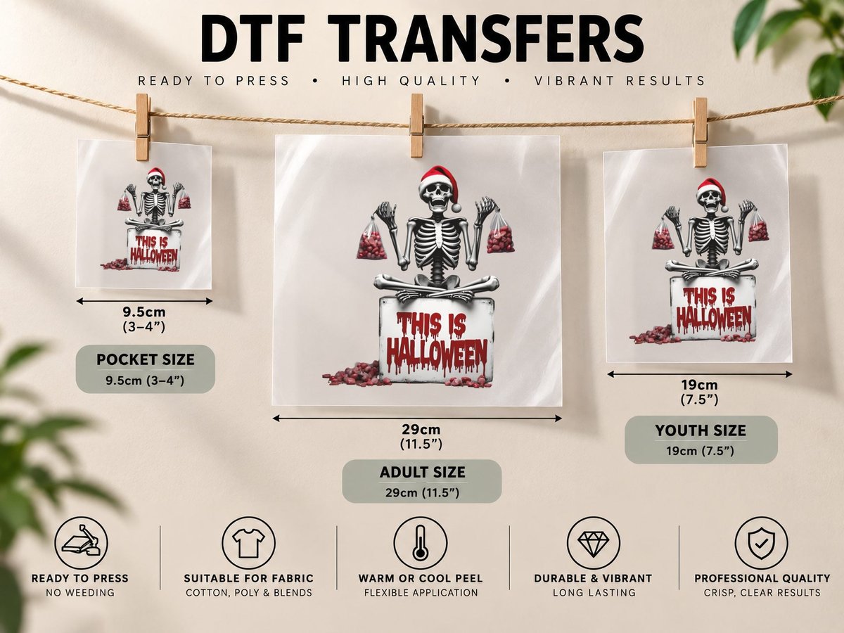 This Is Halloween Spooky Skeleton Santa Hat DTF Transfer Iron On