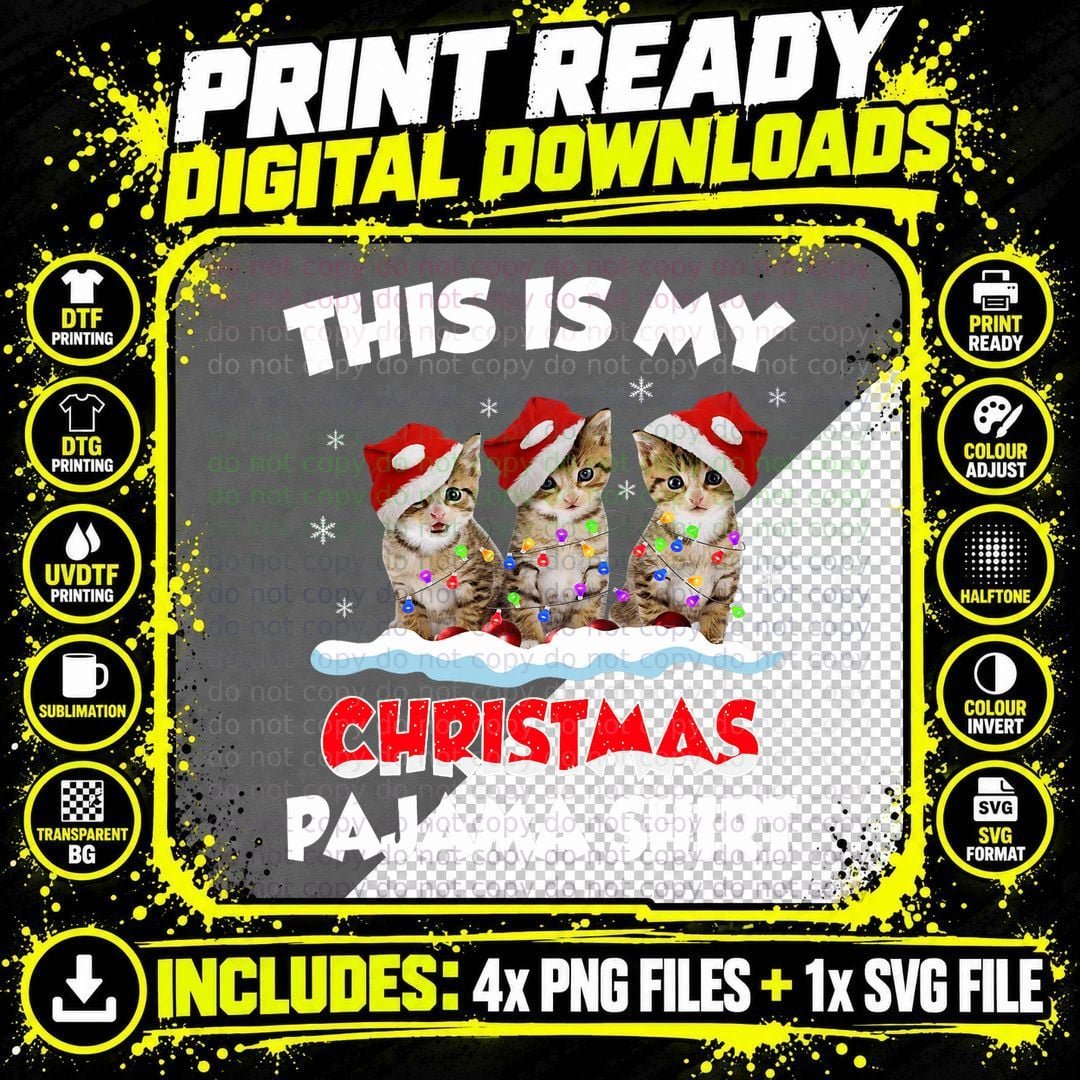 This Is My Christmas Pajama Shirt Cat Lover Funny Png SVG Digital Bundle
