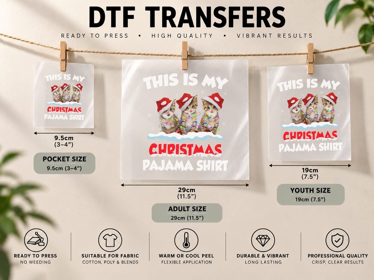 This Is My Christmas Pajama Cat Lover Funny Christmas DTF Transfer Iron On