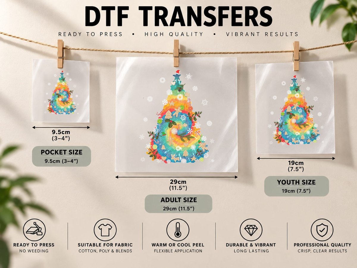 Tie-Dye Christmas 60s Vintage Retro Rainbow Christmas Tree DTF Transfer Iron On