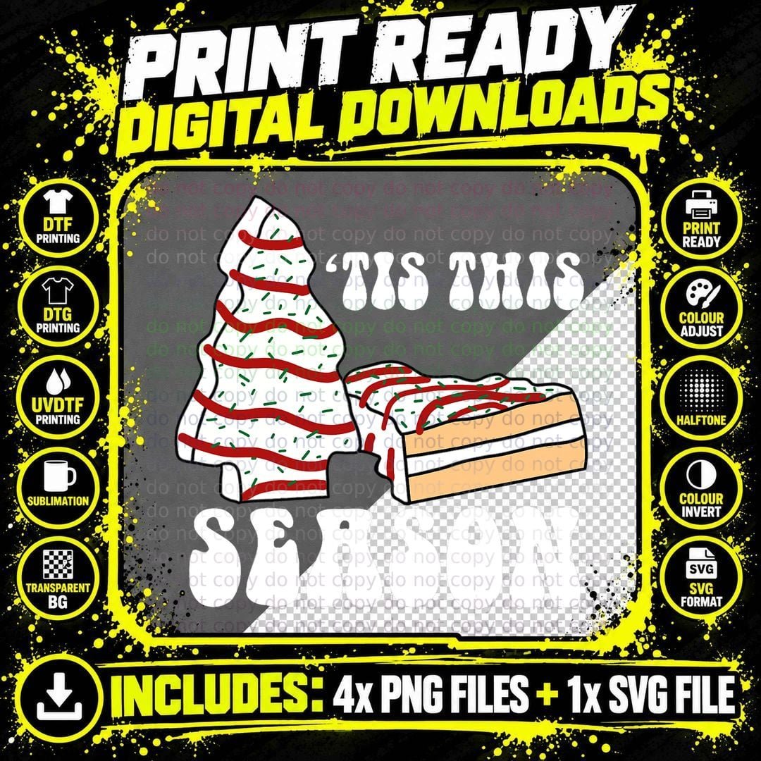 Tis the Season Christmas Tree Cake Groovy Retro Vintage Png SVG Digital Bundle