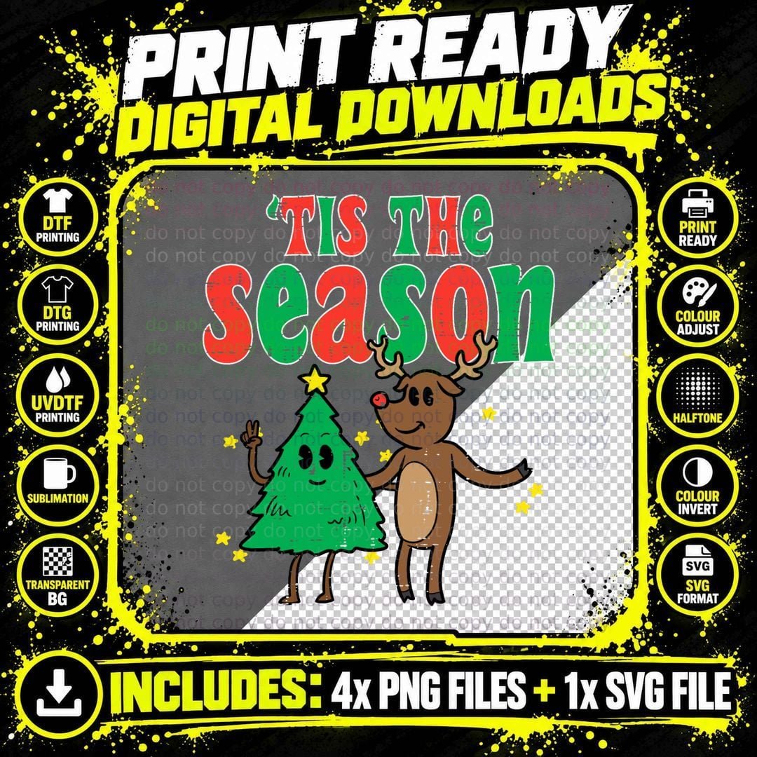 Tis the Season Christmas Tree Retro Xmas Men Women Kids Png SVG Digital Bundle
