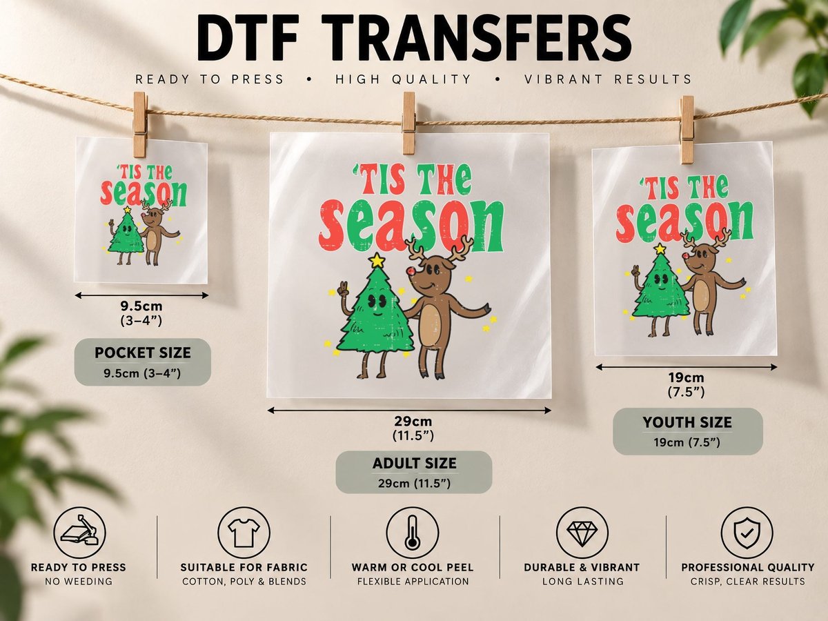 Tis the Season Christmas Tree Retro Xmas Men Women Kids DTF Transfer Iron On