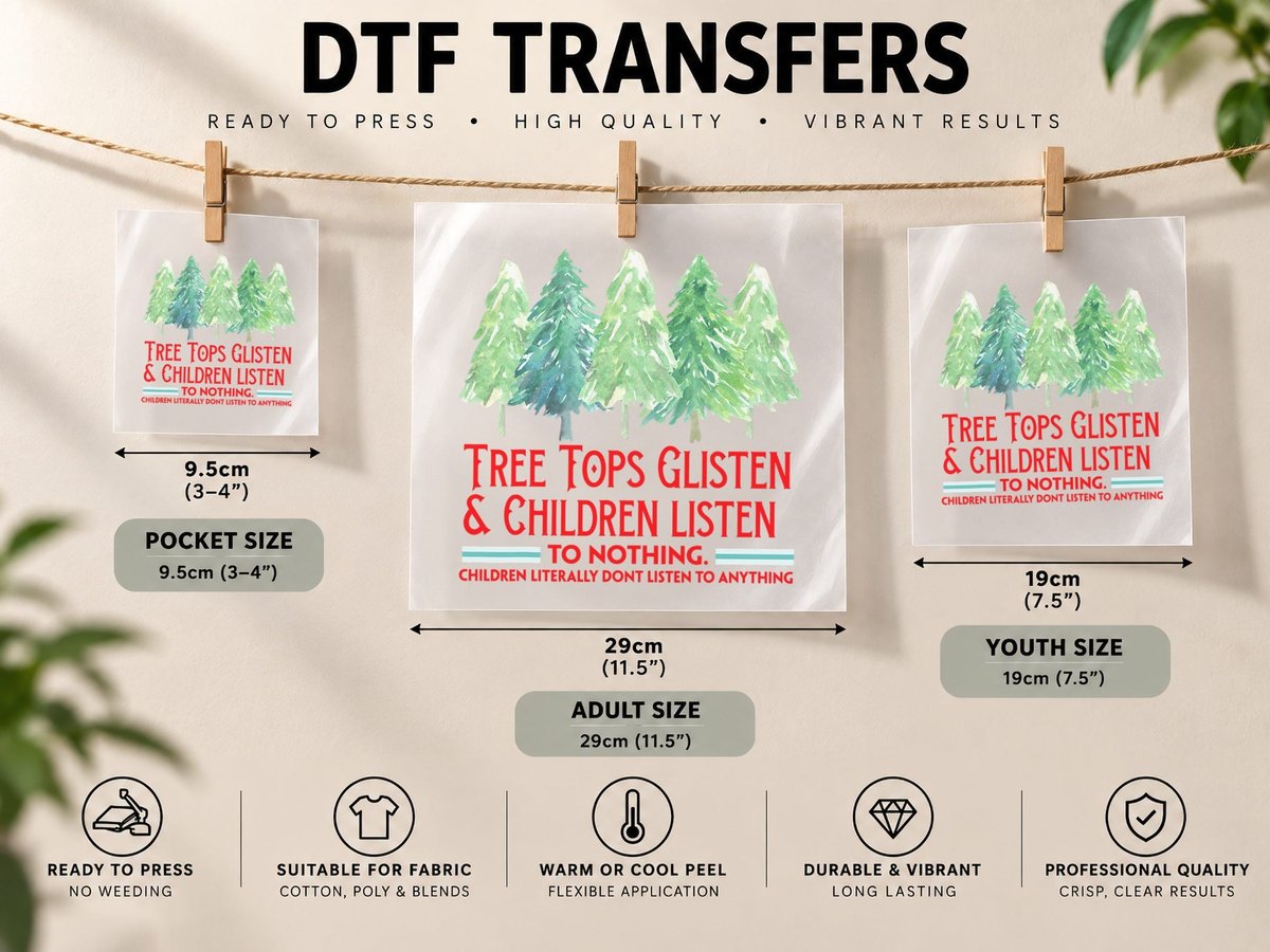 Treetops Glisten Children Listen to Nothing Funny Christmas DTF Transfer Iron On