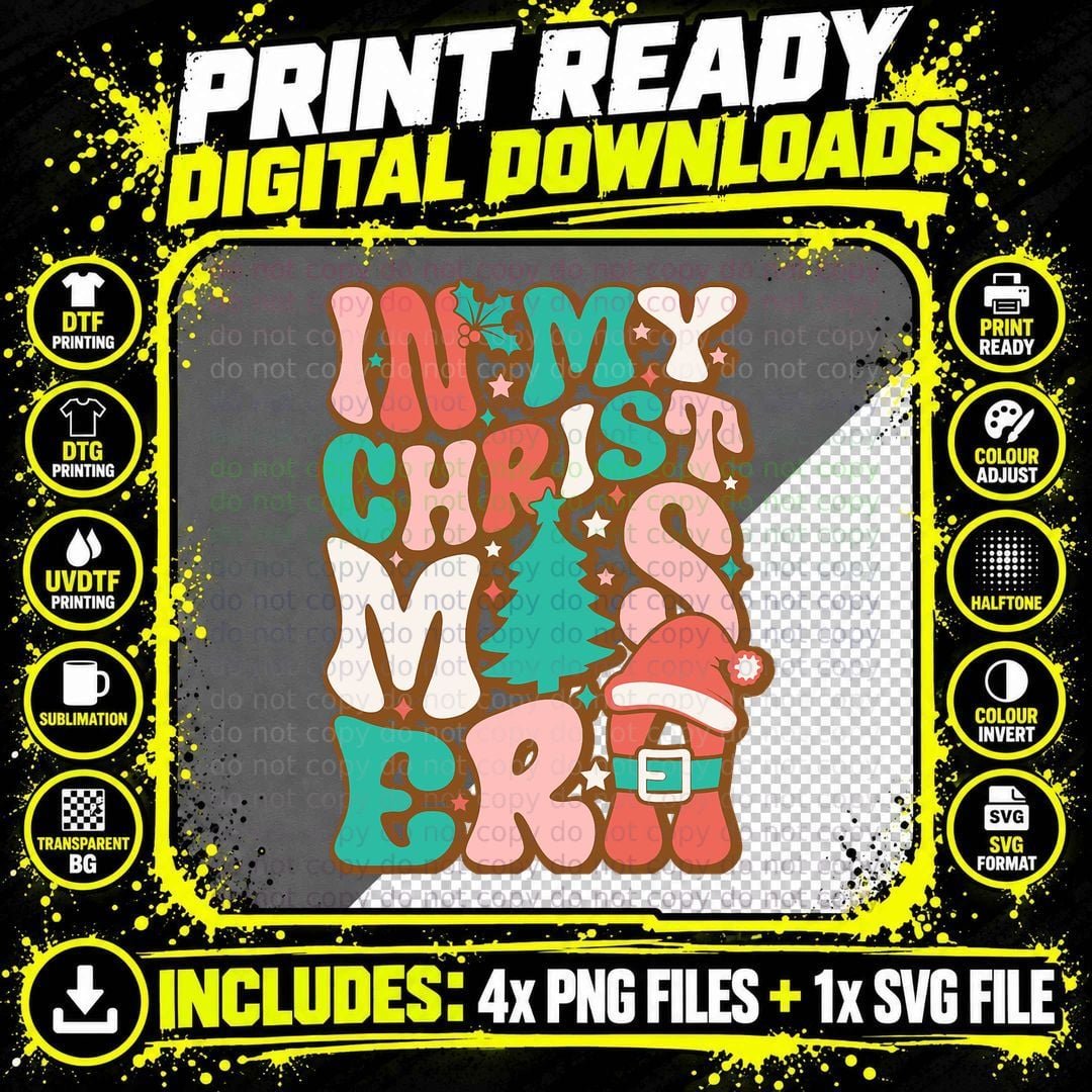 Trendy Groovy Retro Vintage in My Christmas Era T-Shirt Png SVG Digital Bundle