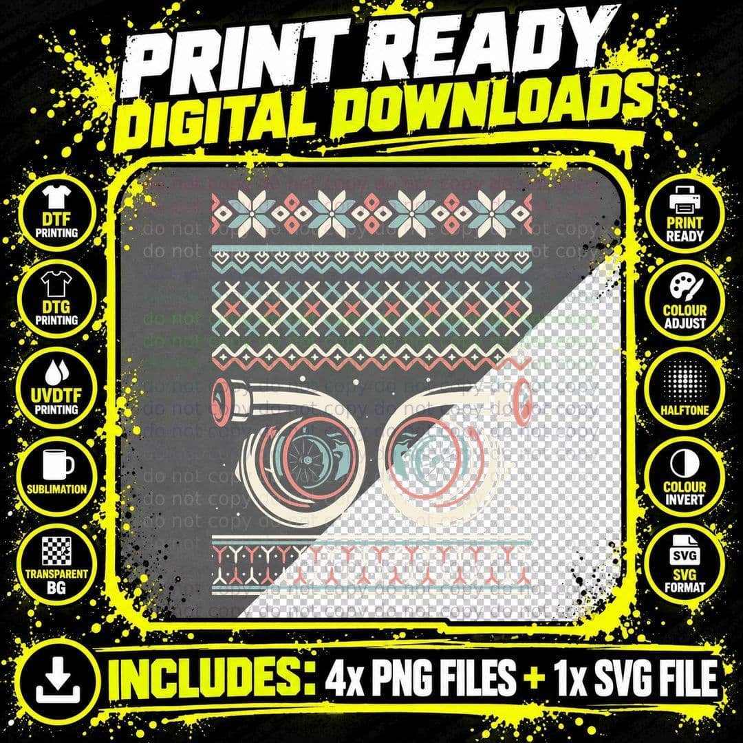 Turbo Car Enthusiast Ugly Christmas Mechanic Racing Png SVG Digital Bundle