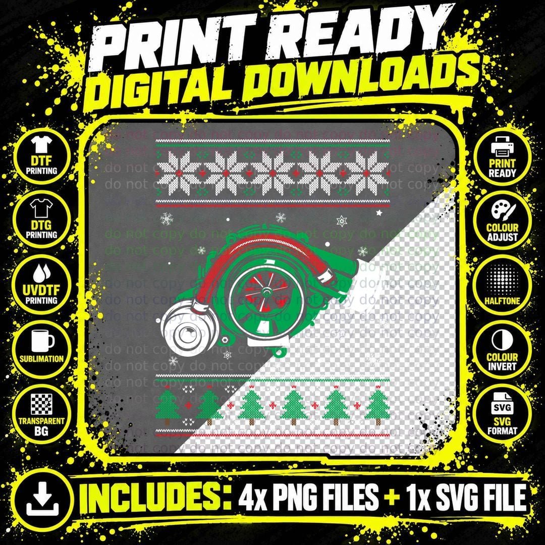 Turbo Car Mechanic Matching Ugly Christmas Racing Png SVG Digital Bundle