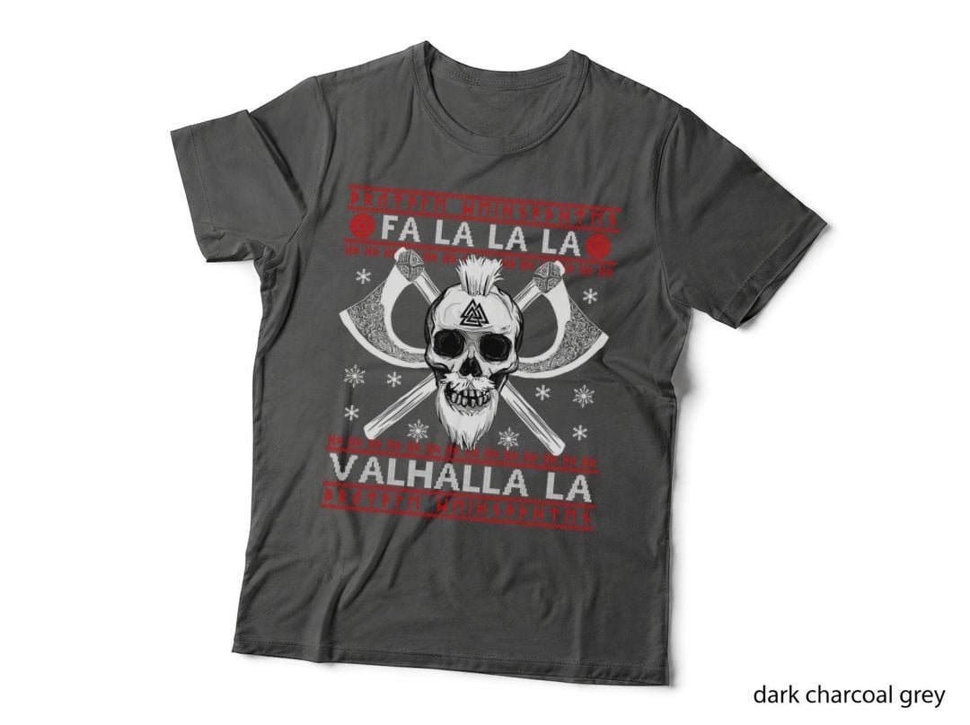 Ugly Christmas Design Fa-La-La Valhalla Viking Valknut Skull T-Shirt