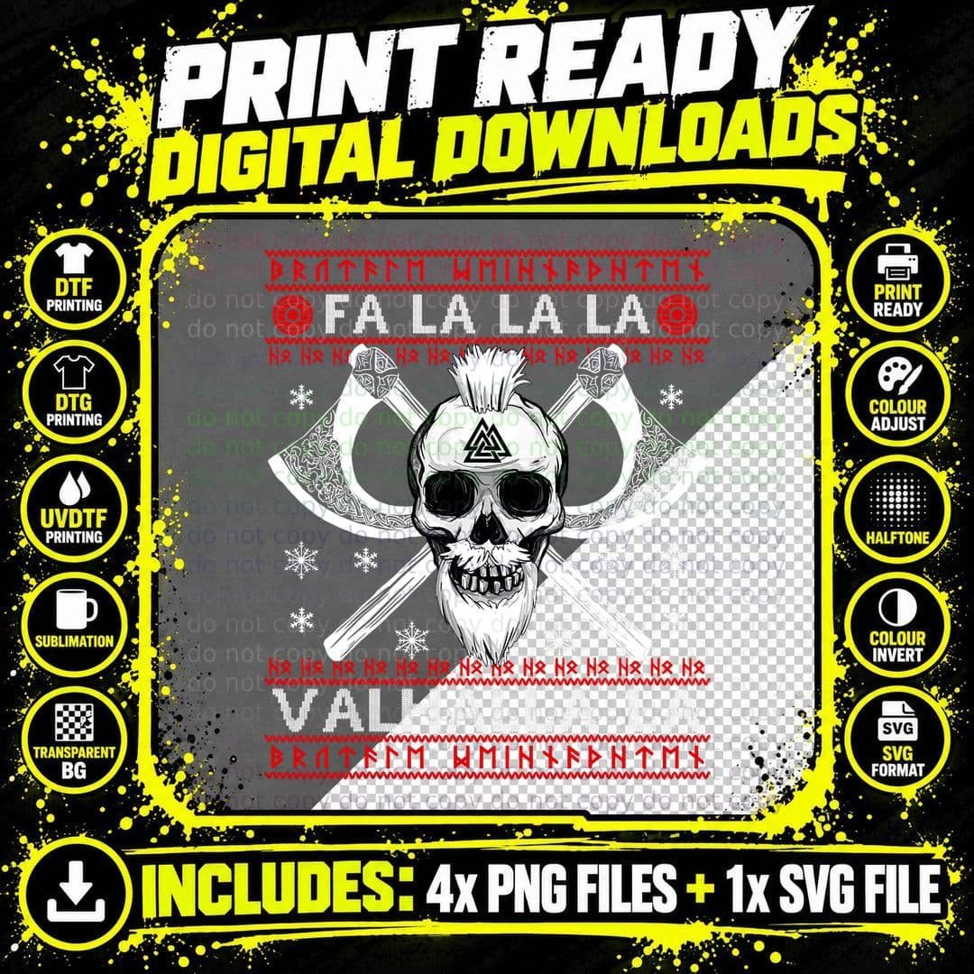 Ugly Christmas Design Fa-La-La Valhalla Viking Valknut Png SVG Digital Bundle