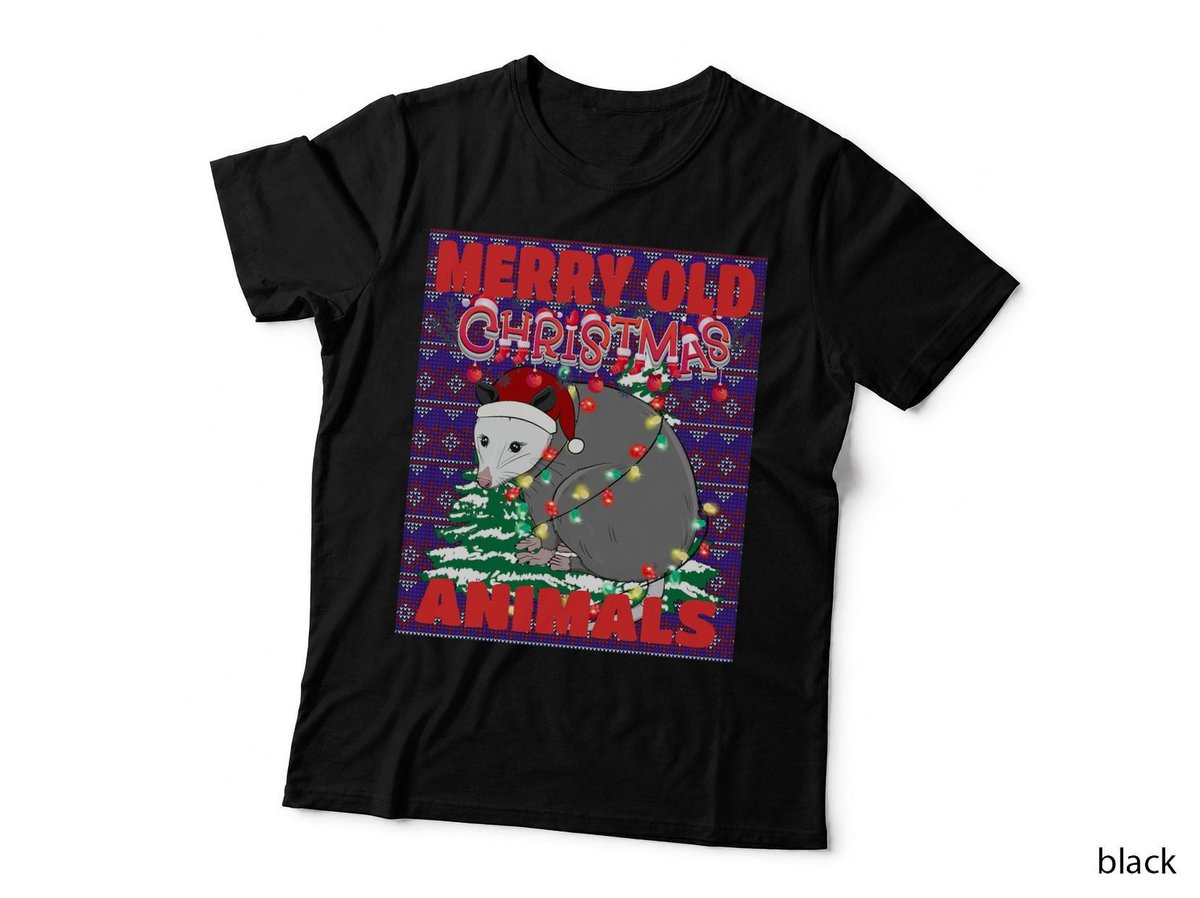 Ugly Merry Old Christmas Animals Sweater Opossum and Lights T-Shirt