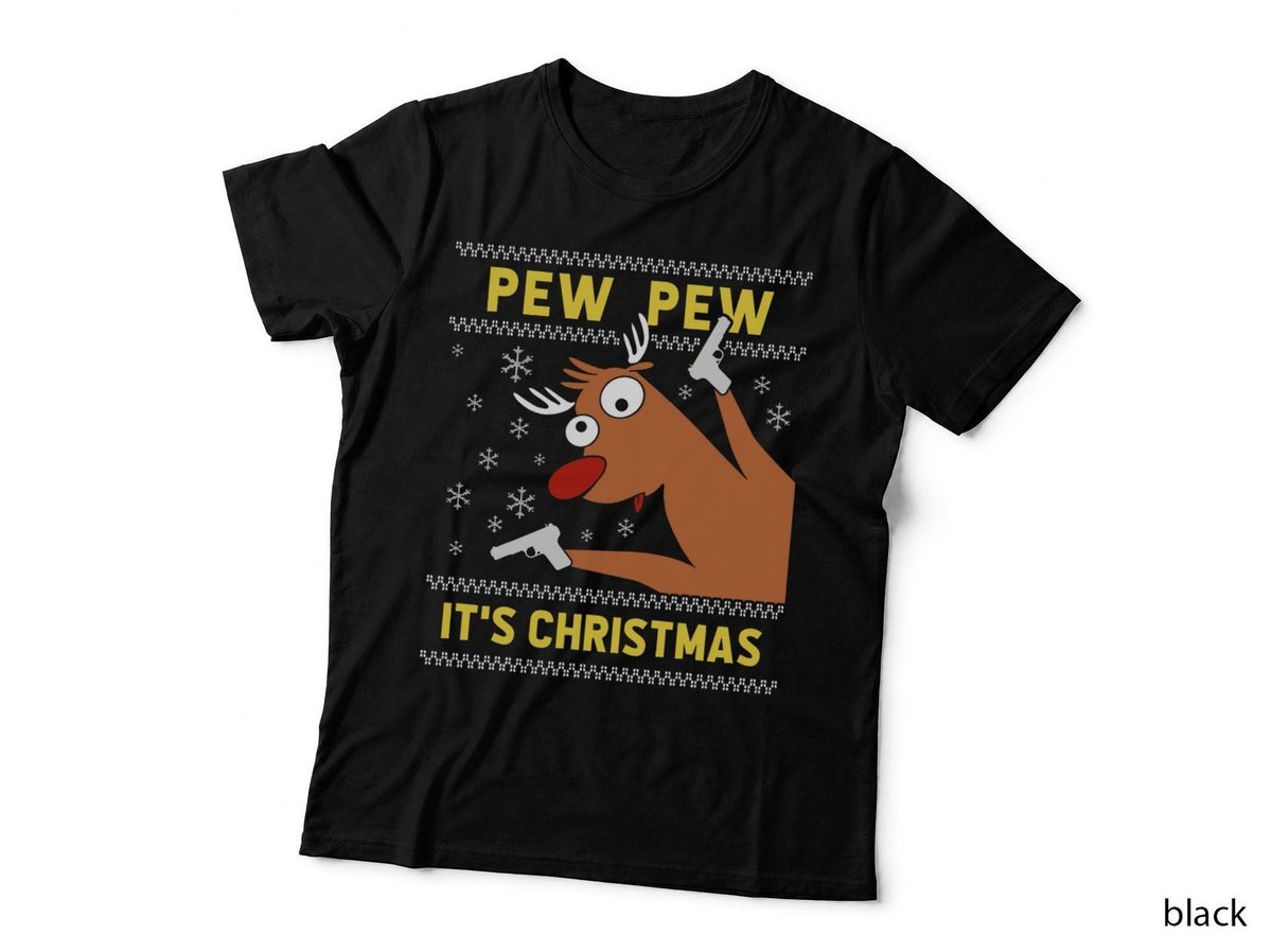 Ugly Sweater Crazy Reindeer Funny Pew Pew Its Christmas T-Shirt
