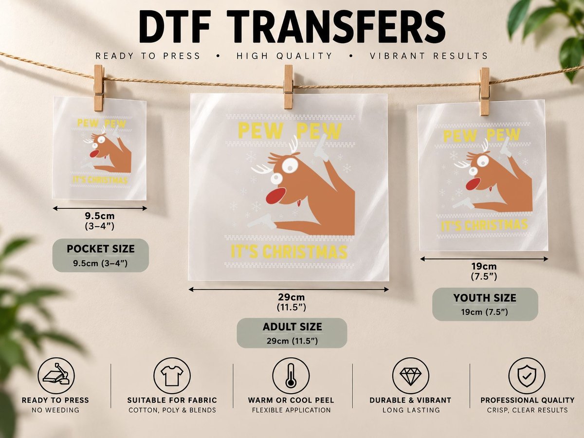 Ugly Crazy Reindeer Funny Pew Pew Its Christmas DTF Transfer Iron On