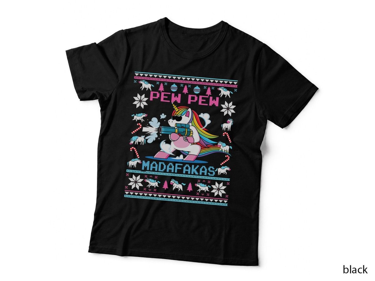 Unicorn Pew Pew Madafakas Ugly Christmas Sweater T-Shirt