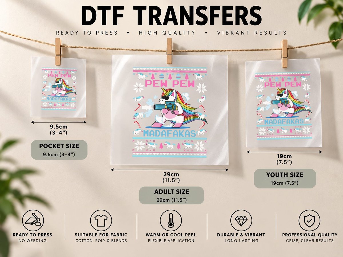 Unicorn Pew Pew Madafakas Ugly Christmas DTF Transfer Iron On